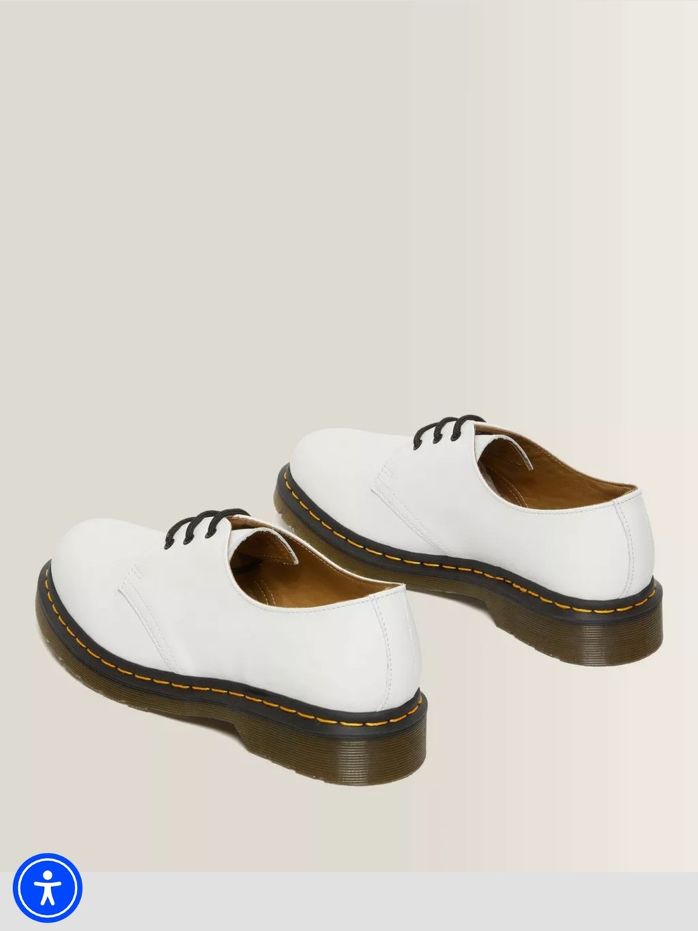 Dr. Martens White Leather 3-Eye Derby with Black Laces and Yellow Stitching - Picture 3 of 5